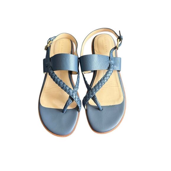 Cole Haan Womens Leather Anica Braided Thong Back Strap Sandals Blue Size 9B - Picture 13 of 16